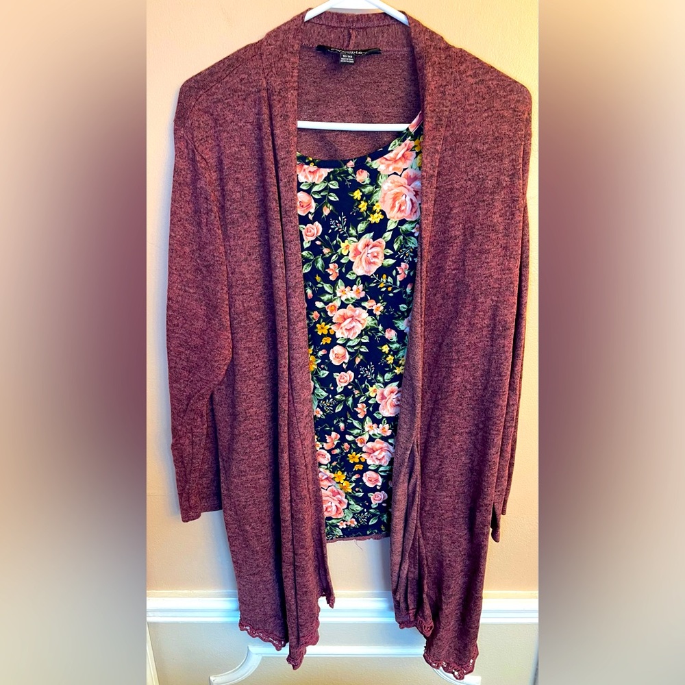 Women's Floral Patterned Sweater Cardigan 1X